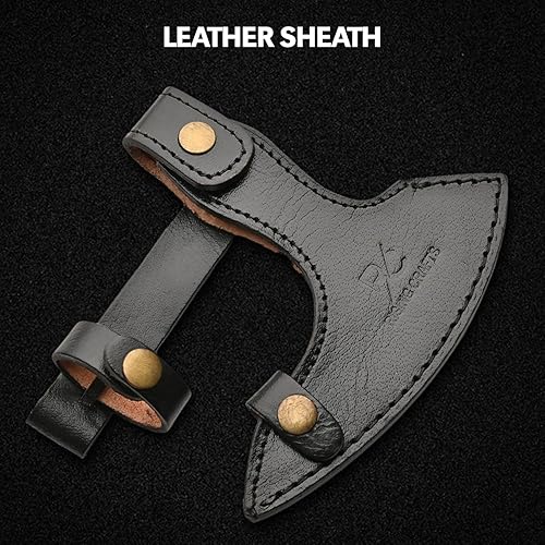 Miniatura 8 de Hacha vikinga de acero al carbono, hacha con funda de cuero, hacha de supervivencia para acampar al aire libre Tomahawk | Hoja de acero de alto