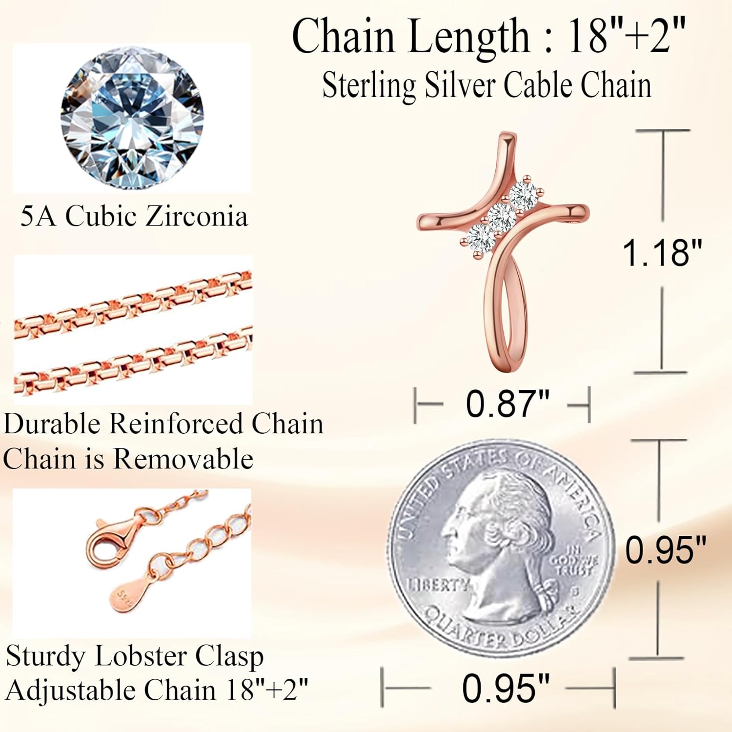 Cross Necklace for Women, 925 Sterling Silver 18K Gold Plated Diamond Necklace for Women, Cross Pendant with 3 Stone 5A Cubic Zirconia, Birthday Christmas Jewelry Gifts for Women Her, 20 Inches - Image 5