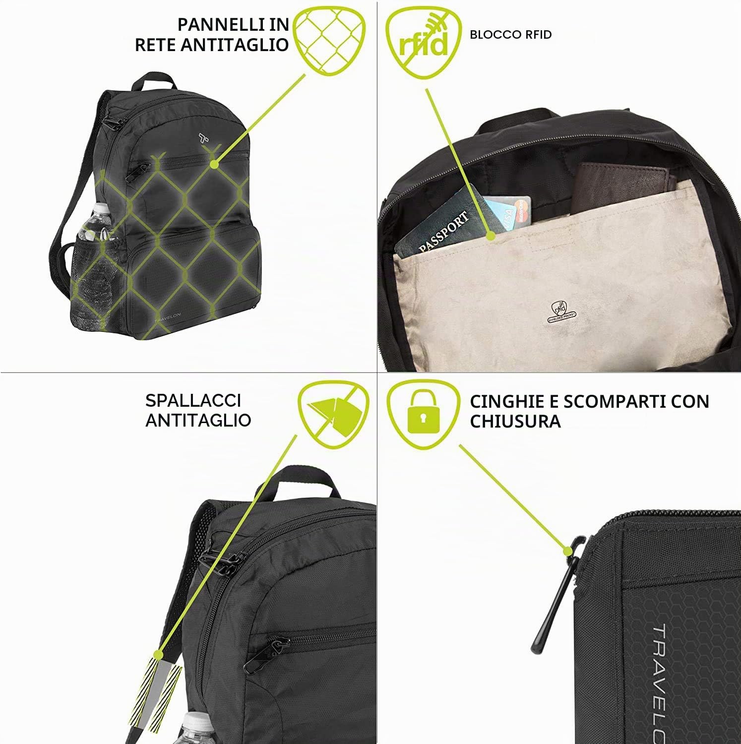 Travelon Anti-theft Active Packable Backpack Zaino Unisex - Adulto (Pacco da 1)
