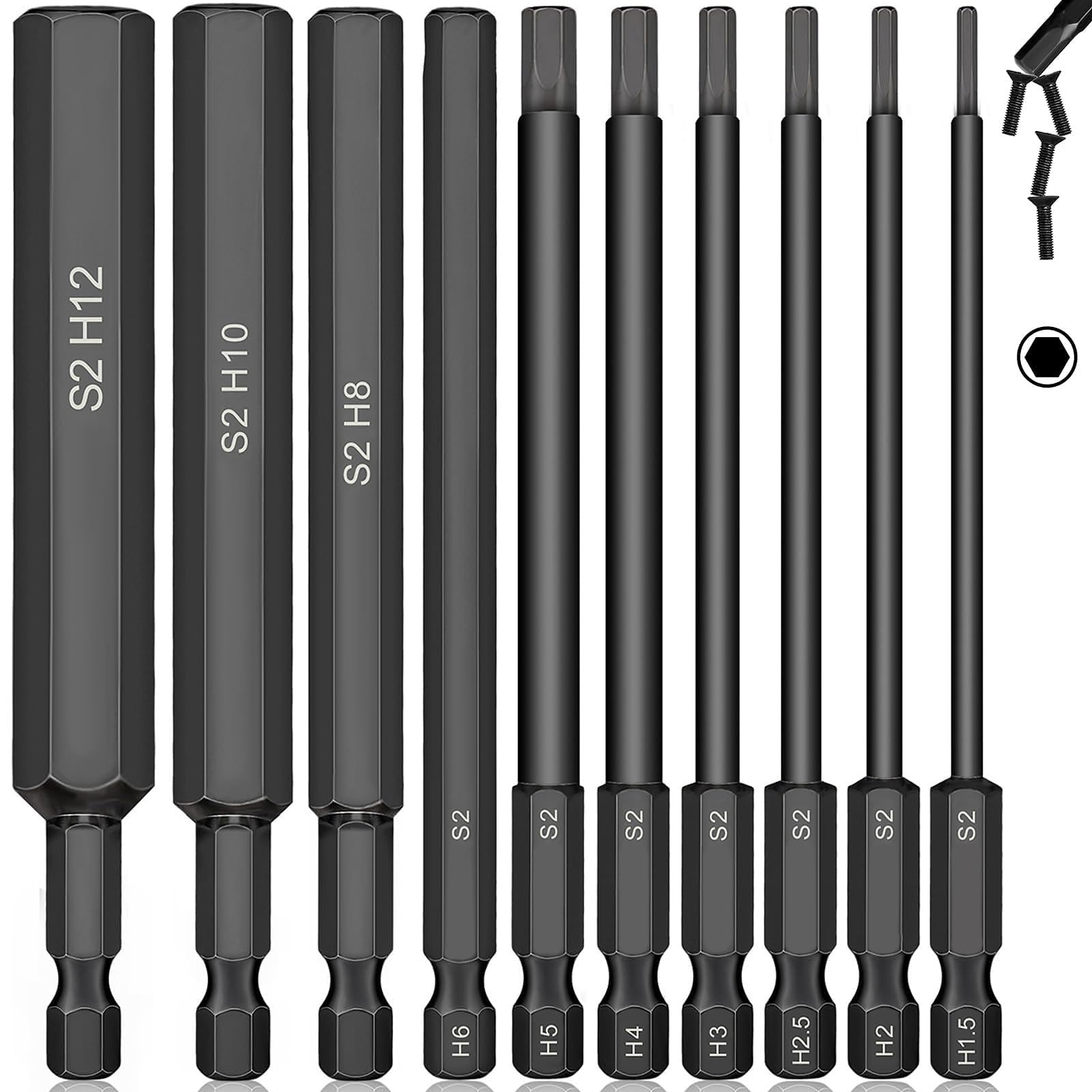 Brocas Allen con puntas magnéticas fuertes de 100 mm en acero S2 anticaída para tornillos métricos
