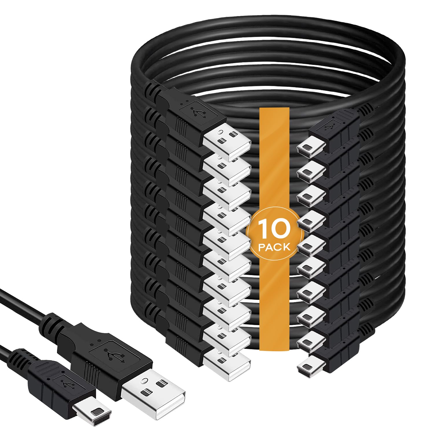 Mini-auf-USB-Kabel, 3 m, langlebiges Schnellladekabel, kompatibel mit GoPro, Snowball iCE, USB-Mikrofon, Garmin GPS, PS3-Controller, 3 m, 10 Stück