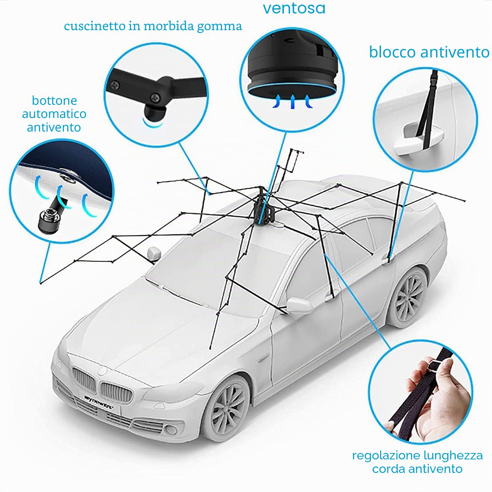 Tenda per Auto Completamente Automatica, Copertura per ombrellone Portatile per Auto Pieghevole per Auto, Protezione Auto, Parasole Anti-UV, Protezione Antivento, Parasole per Esterni