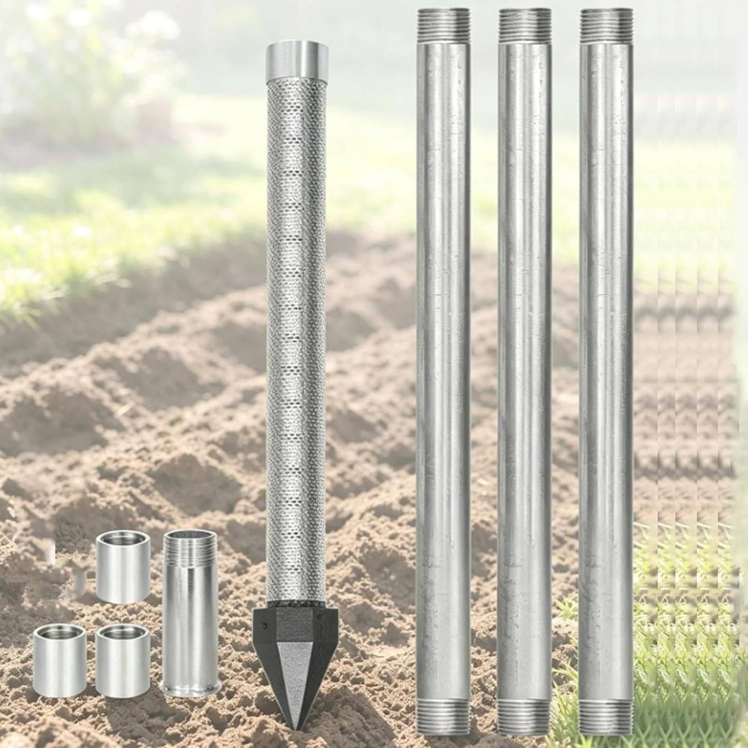 Zestaw do Ujęcia Wody 1-1/4" NPT do Ogrodu, Gospodarstwa i Hodowli 4M | Zestaw z 3 lub 5 odcinkami po 1 m, złączkami i osłoną gwintu umożliwia ręczny montaż na około 4 lub 6 m głębokości w gruncie.