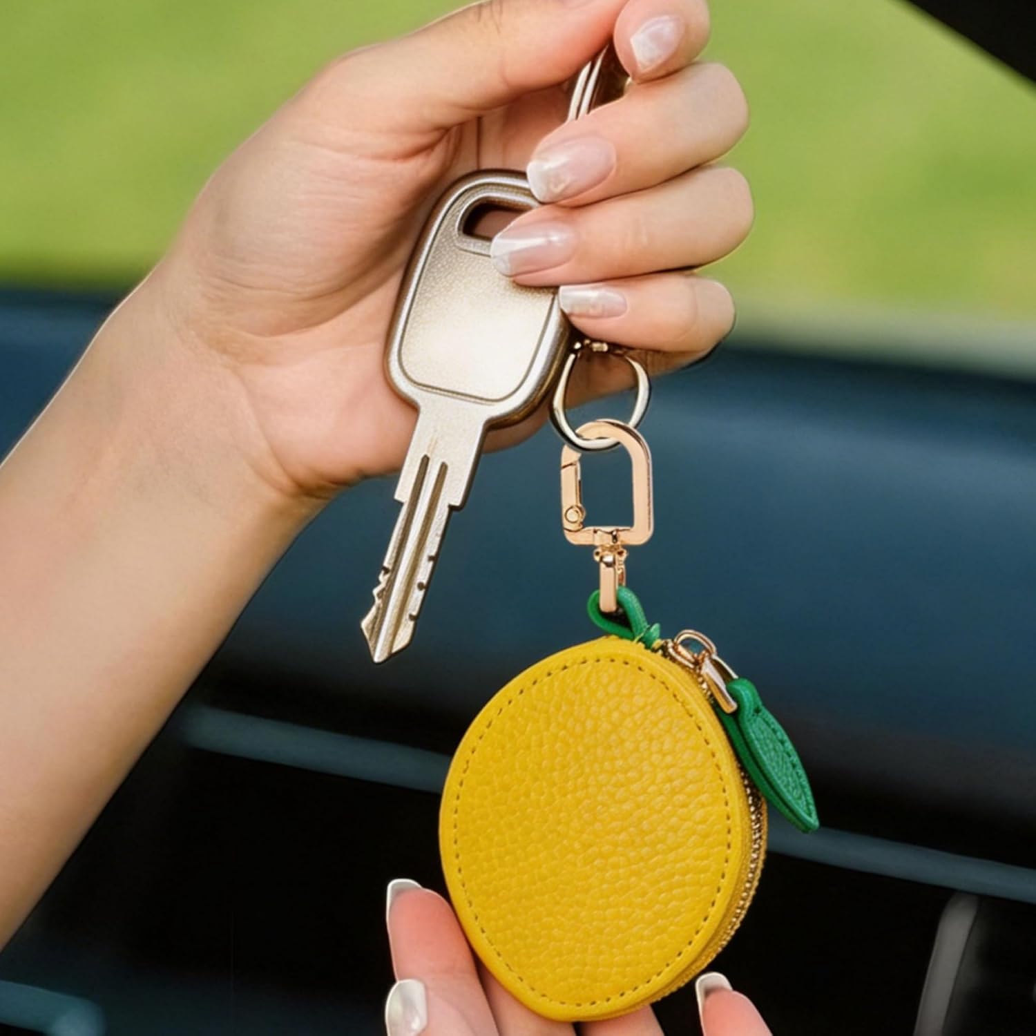 2PCS Orange Purse Charms Mini Leather Coin Change Fruit Keychain image 3