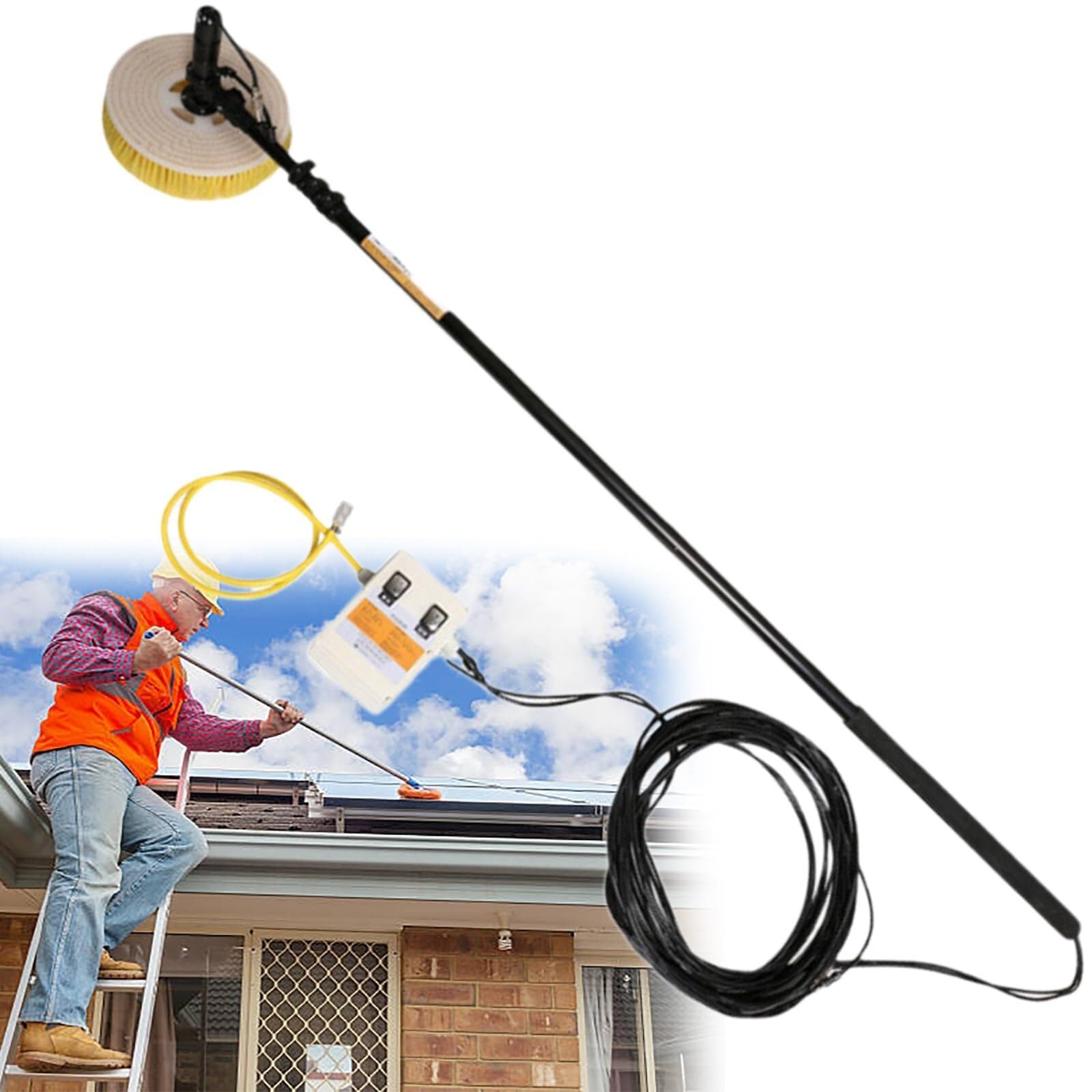 HYLYGFH Solar Panel Cleaning Kit - Telescopic Water Fed Brush & Rod - Automatic Solar Panel Cleaner for Windows - 3.5m (11.5ft) Long Reach - Efficient Solar Panel Maintenance Too