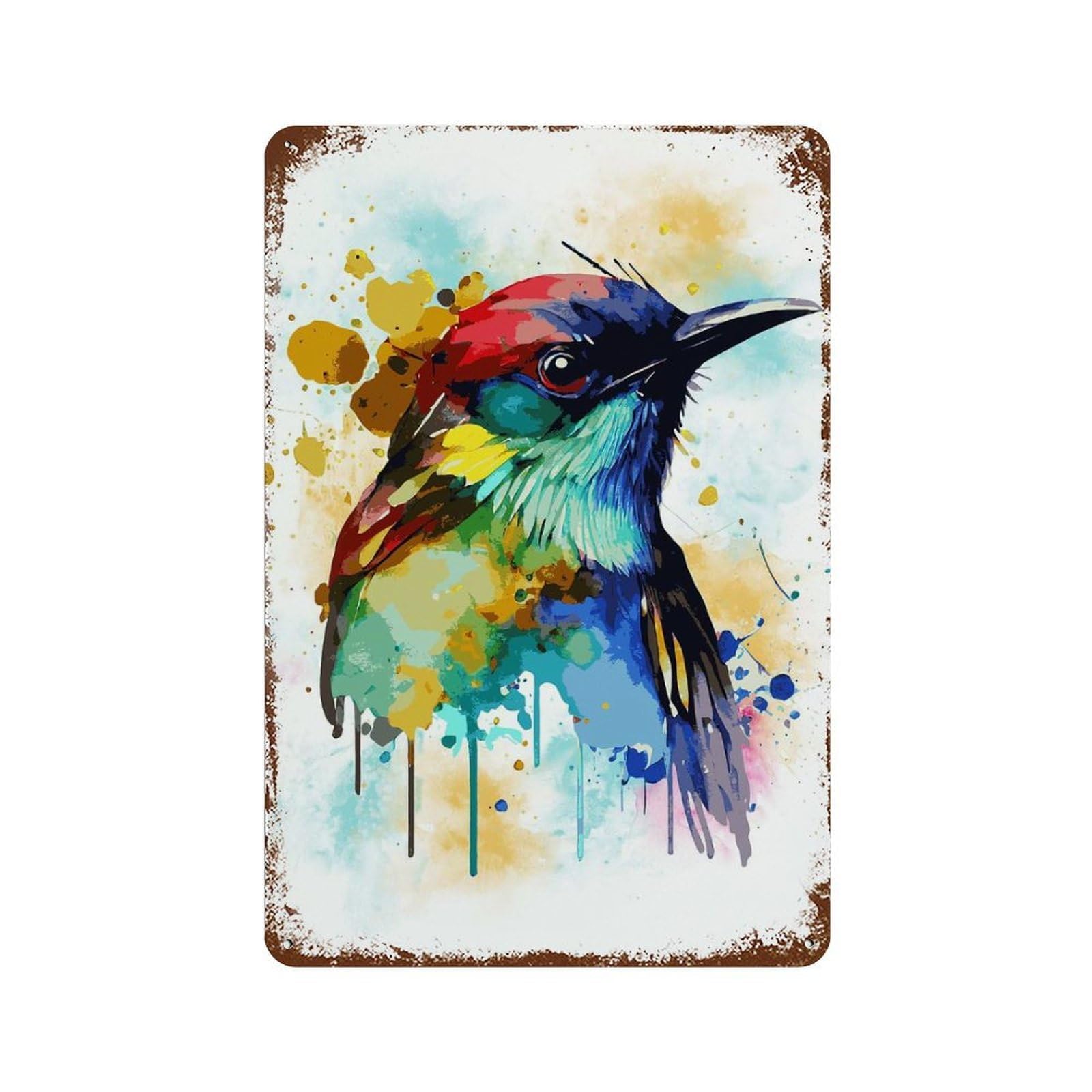 Abstract Watercolor Bird Retro Metal Sign 11.8"x7.9", Farmhouse Wall Decor for Cafe, Home Bar And Lounge Decor