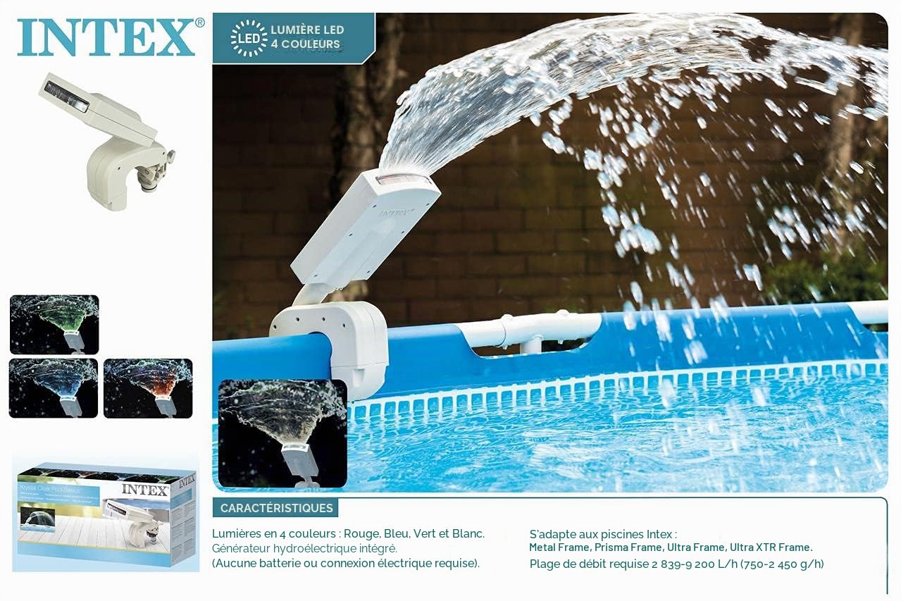 Intex Nettoyeur de Piscine Automatique Zx300 Deluxe & Pulvérisateur de Piscine LED Multicolore - Pulvérisateur LED Multicolore - pour piscines Prism et Ultra Frame, Blanc