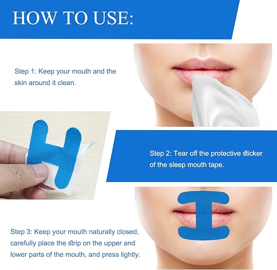 Mouth Tape for Sleeping, 60 Pcs H-Shape Sleep Mouth Tape, Snoring Aids for Men Women, Helps Stop Snoring and Develops Nasal Breathing Habits (Blue)