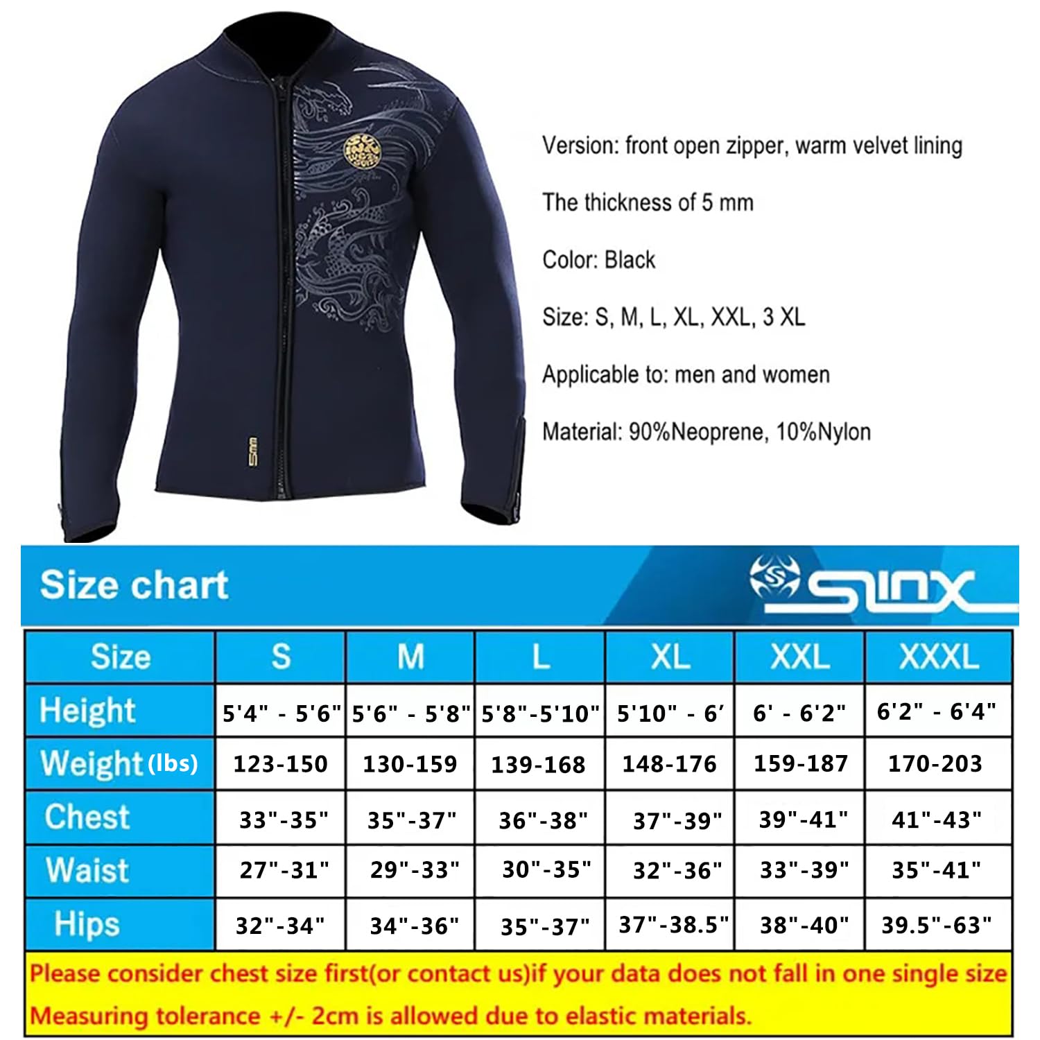 LEIDIMUS Top Muta in Neoprene da 5Mm per Uomini e Donne, Giacca da Immersione in Neoprene Ultra Elastico e Calda, Giacca Muta a Maniche Lunghe per L'Acqua Fredda, Lo Snorkeling E Il Surf