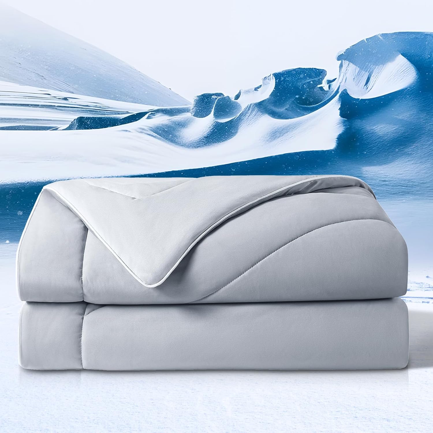 Bedtter® Luxe Cooling Comforter King, Cooling Blanket for Hot Sleepers, Q-Max>0.46 Sorona and Tencel Filling, Double-Sided Cold Breathable Lightweight Blanket, 106″x90″, Gray