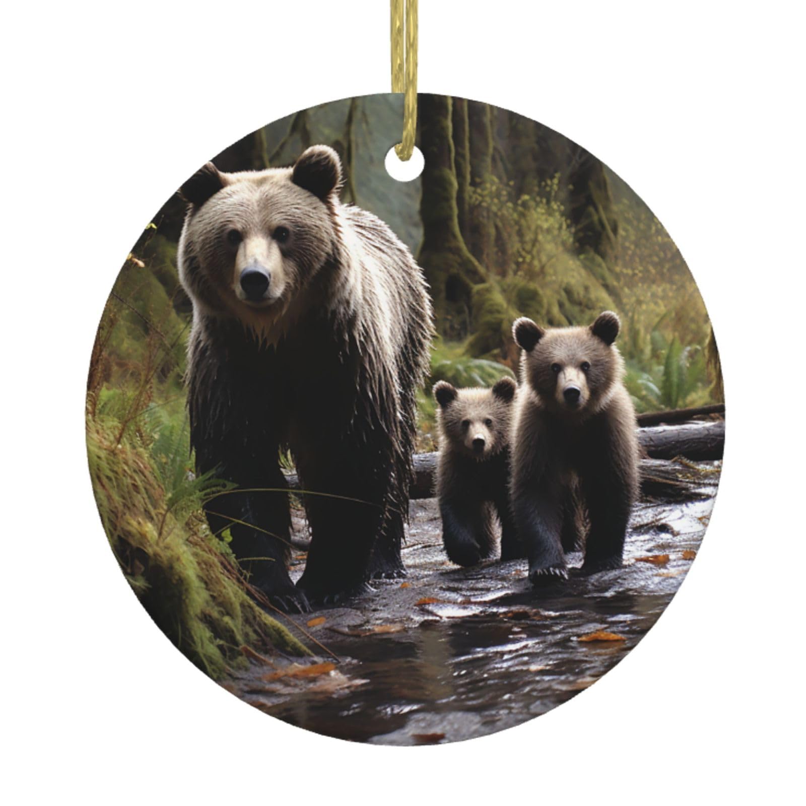 Fodpand Women's White Mother Bear And Her Cubs Christmas Ornaments 2025, Gift Exchange For Men, Collectible Ceramic Ornament Round Hanging Ornaments For Christmas Tree Decoration