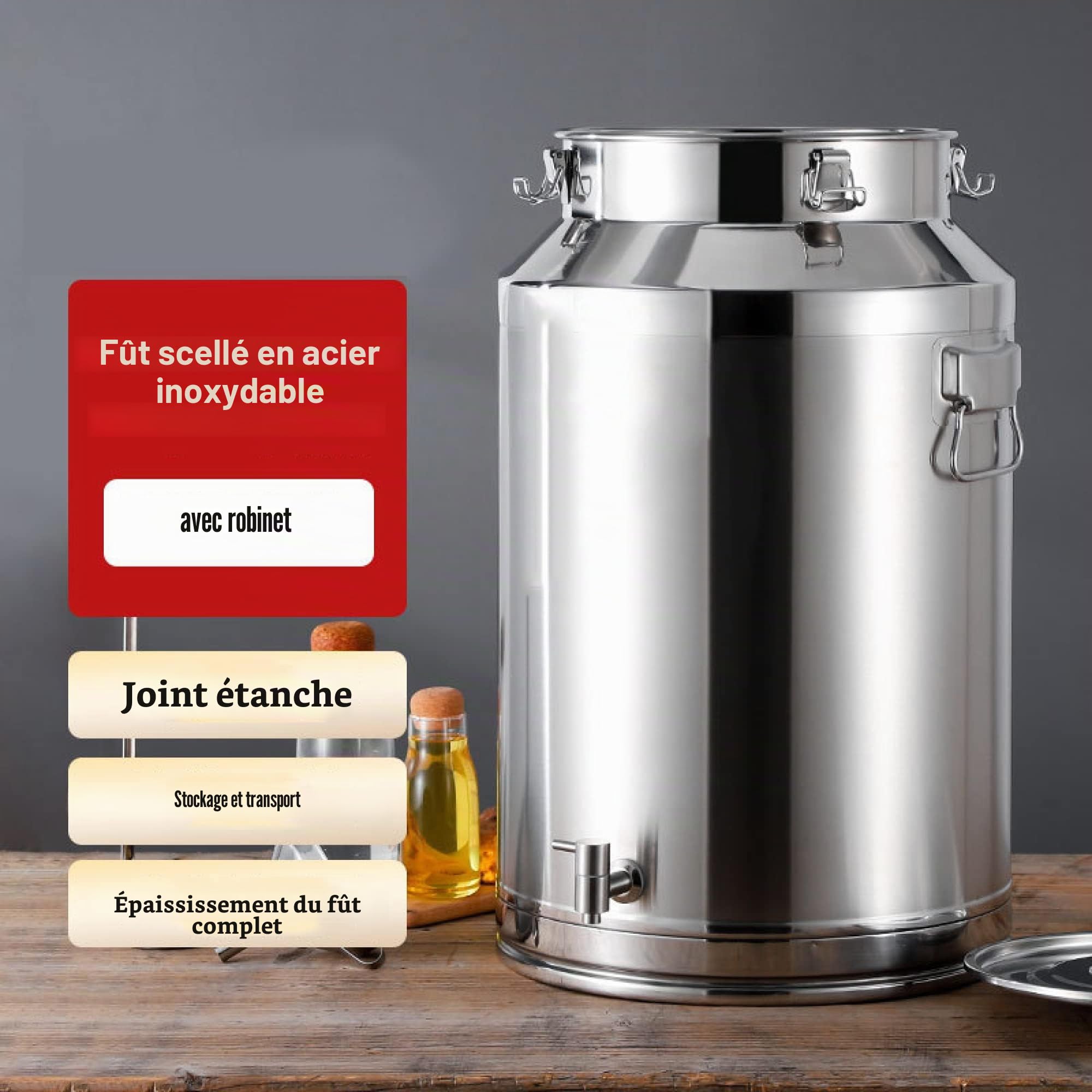 Bidon à lait en acier inoxydable 5L/9L/14L seau à vin seau fourre-tout cruche réservoir de baril d'huile avec couvercle scellé et baratte à lait à robinet / 5L