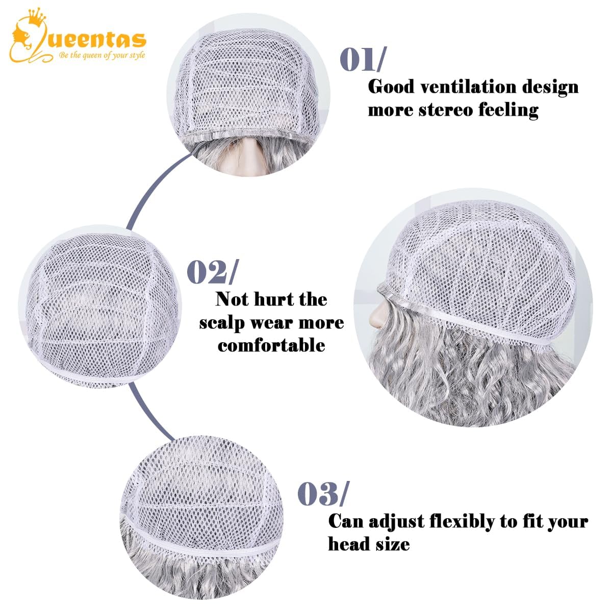 QUEENTAS Mens Wigs Long Curly Grey Wig and Beard Cosplay Halloween Character Fake Wizard Wig Costume Fancy Dress Christmas Party (Grey) - Image 3