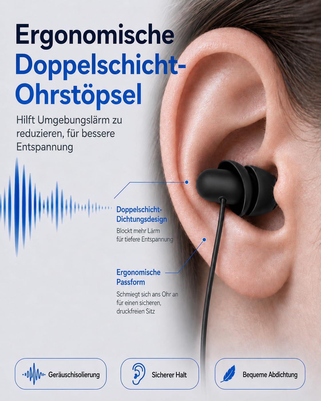 Hearprotek 2 Paar USB c-Schlaf-Ohrhörer, Kopfhörer mit Mikrofon-Silikon-Geräuschisolierung Typ c-Ohrhörer für Android-Telefone, ideal zum Schlafen, Entspannung, Schnarchen