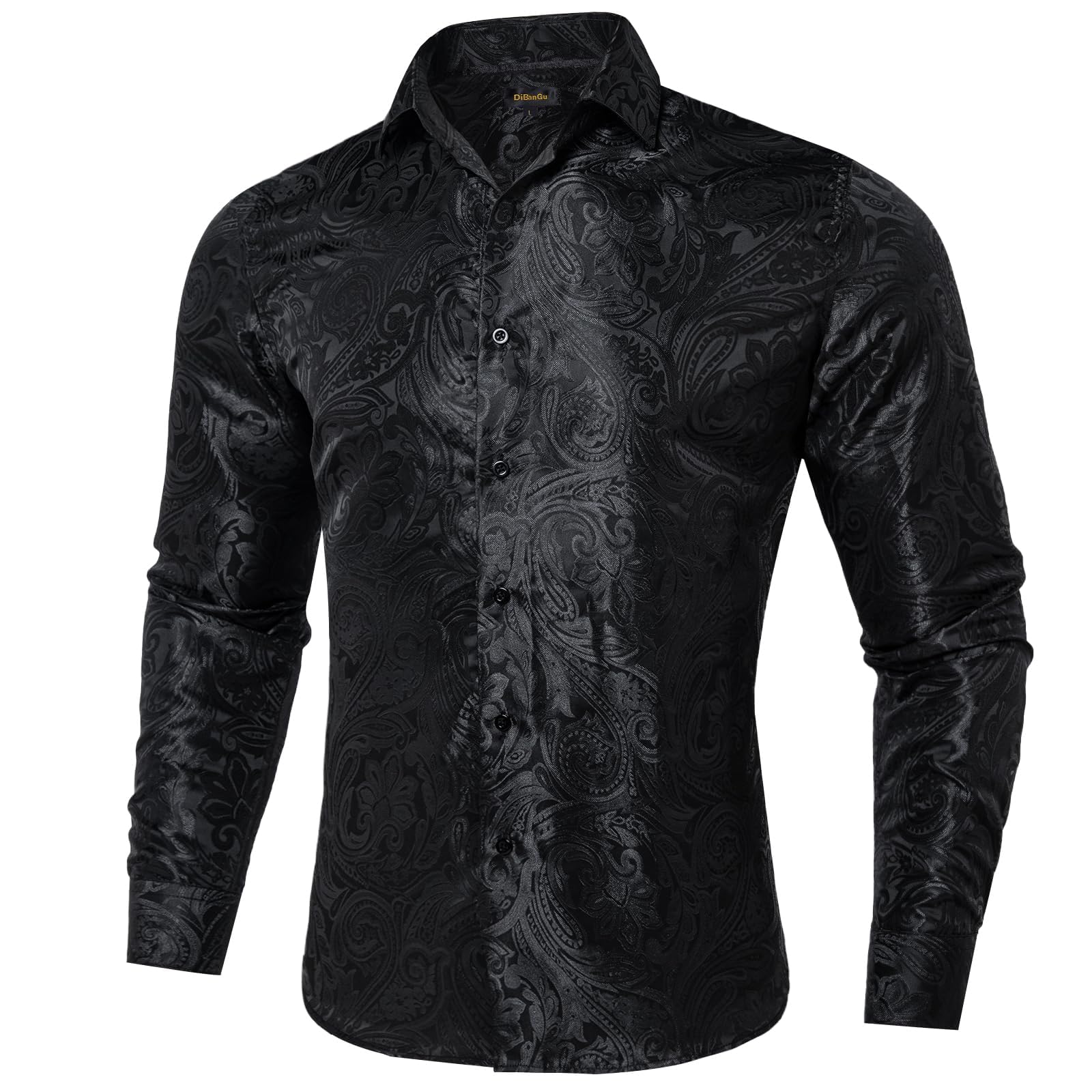 DiBanGu Silk Paisley Dress Shirts for Men Long Sleeve Button Down Shirt Casual Regular Fit Mens Shirts Wedding Party