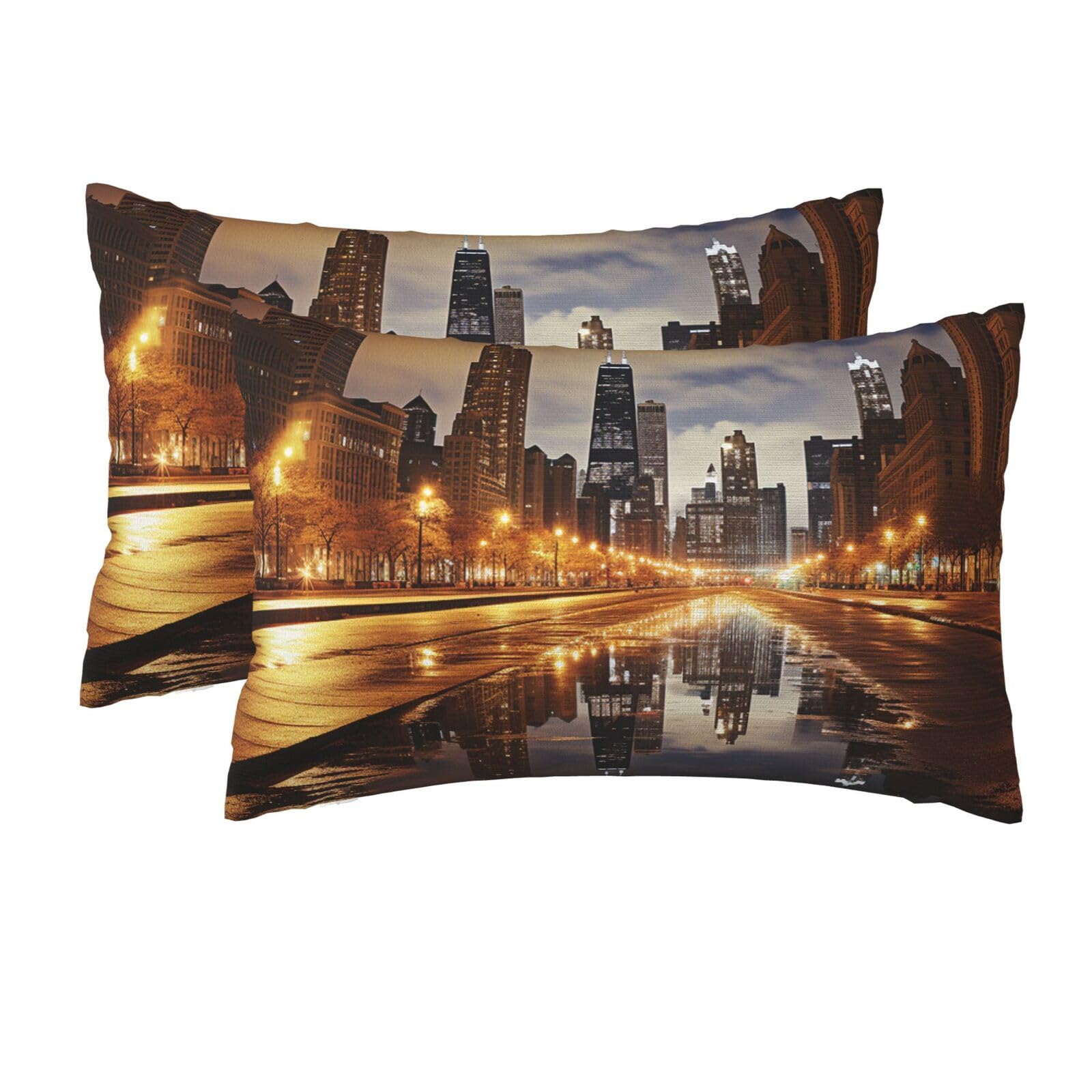 2 Pack Queen Pillow Cases with Hidden Zipper, Soft Breathable Pillow Covers for Hair and Skin, Chicago Pillowcases 20"x30" Bed Pillow Protectors Cover for Sleeping Gifts