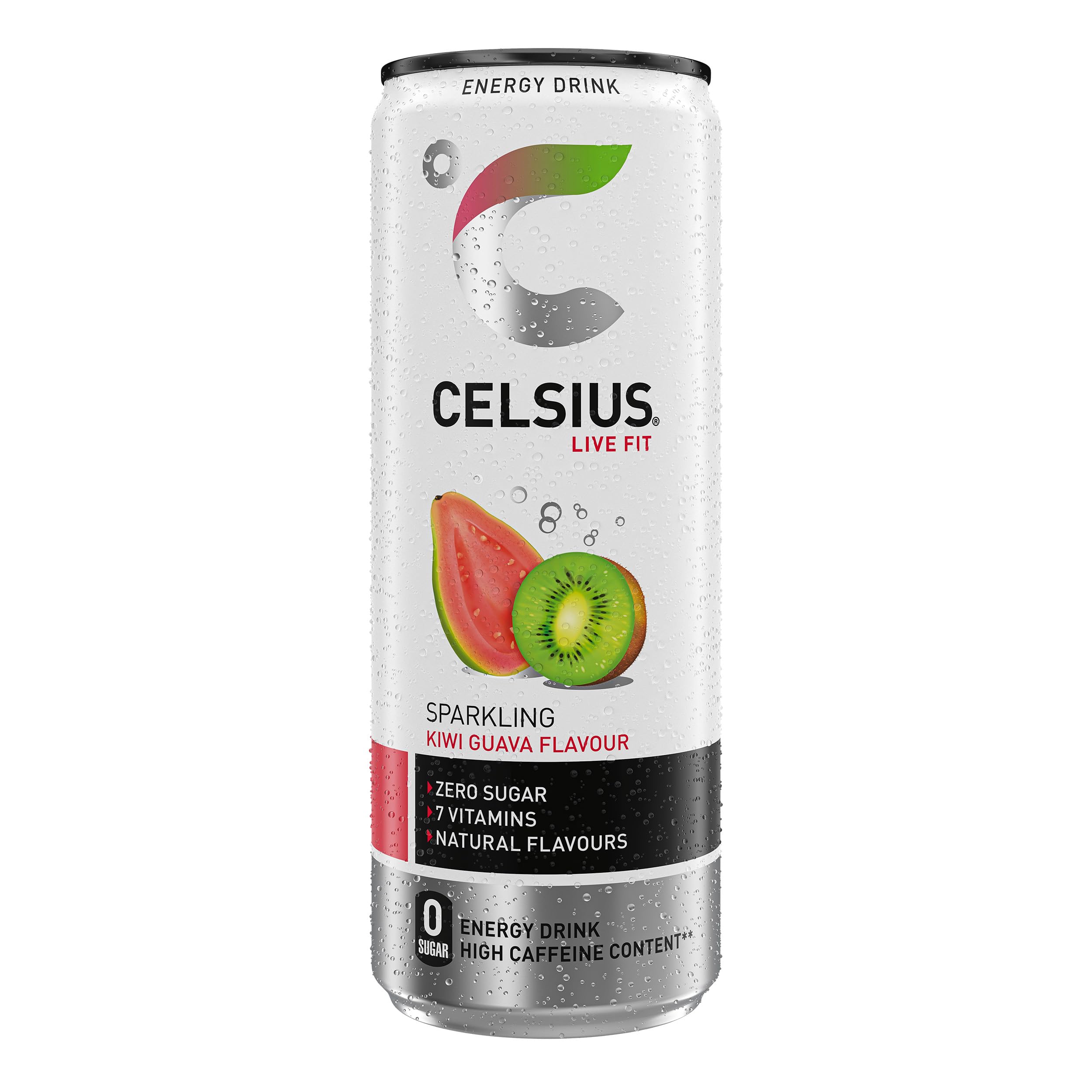 Celsius Bebida Energética Sin Azúcar, Sabor Kiwi Guayaba, Energy Drink Funcional - Lata, Pack 12 x 355 ml