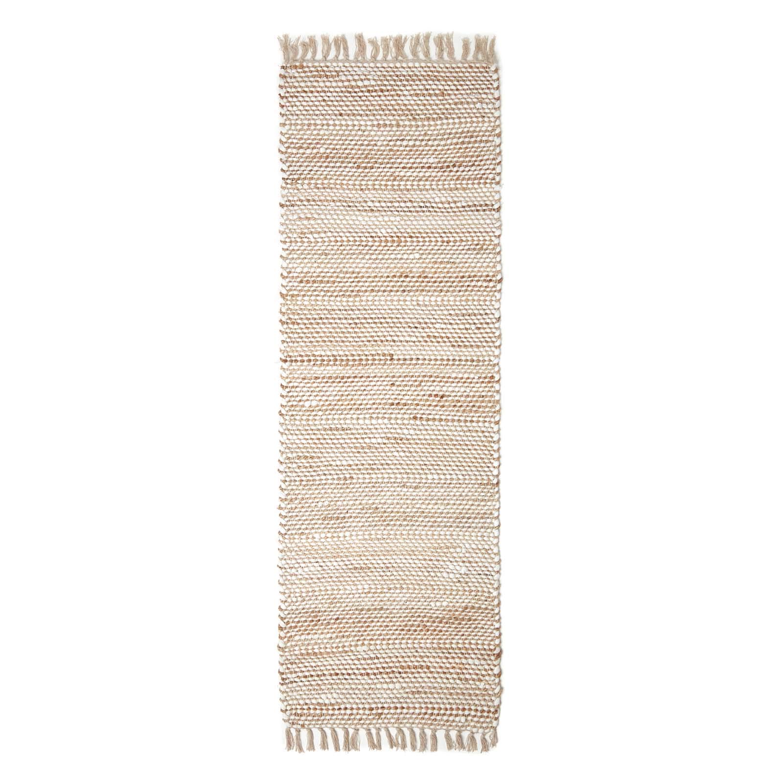 Homescapes Chindi-Teppichläufer Horizon 66x200 cm, handgewebter Teppich im Flickenteppich-Stil mit Zickzack-Muster, Flachgewebe aus Hanf & Baumwolle, Creme-Natur