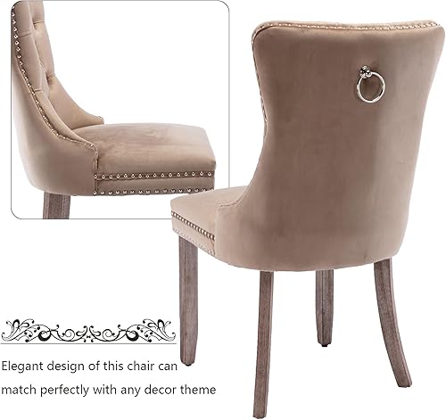 Miniatura 162 de Aoowow Juego de 2 sillas de comedor tapizadas de terciopelo, sillas laterales sin brazos con respaldo de ala, botones y patas de madera maciza para