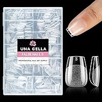 Vista 29 de UNA GELLA 216 puntas de uñas de almendra medianas, uñas postizas de gel preformadas para cobertura completa, uñas postizas francesas acrílicas