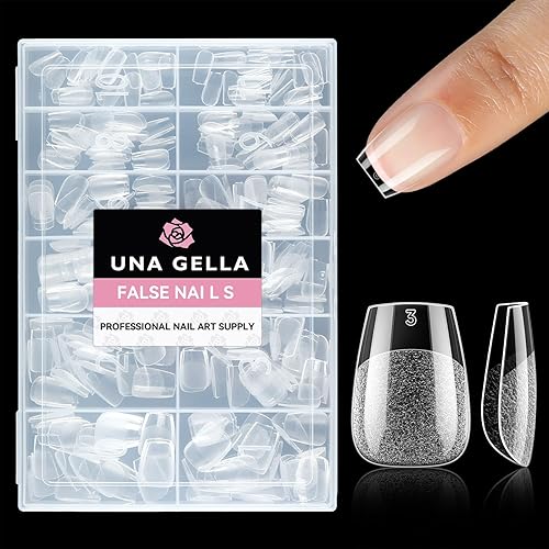 UNA GELLA Puntas de uñas extra cortas tipo ataúd: XS 216 piezas, uñas a presión con forma previa, uñas de gel tipo ataúd extra cortas, uñas postizas
