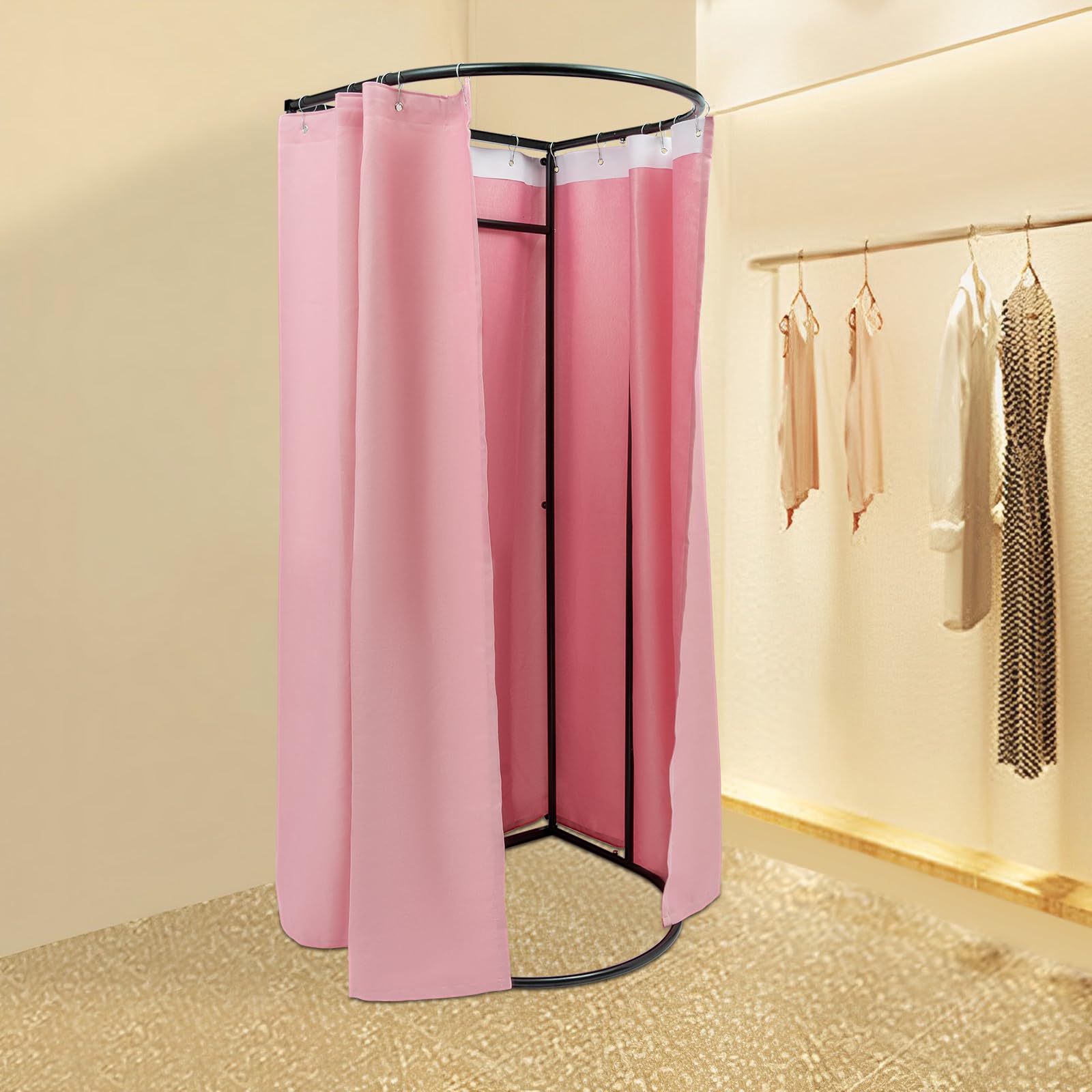 kunghei Mall/Clothing Store Fitting Room with Shading Curtain and Hook, Portable Mobile Changing Room, DIY Temporary Dressing Room Privacy Protection, Retail Display Racks Workstation Partition