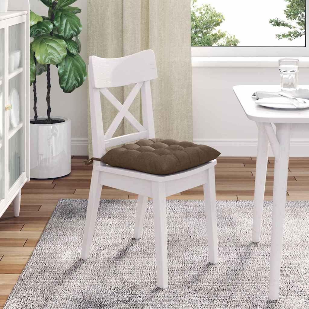Sitzkissen 4 Stück Braun Stoff 40 x 40 x 6 cm mit rutschfesten Bindebändern, waschbare Stuhlkissen ergonomisch für Esszimmer, Büro, Balkon, Terrasse und Garten