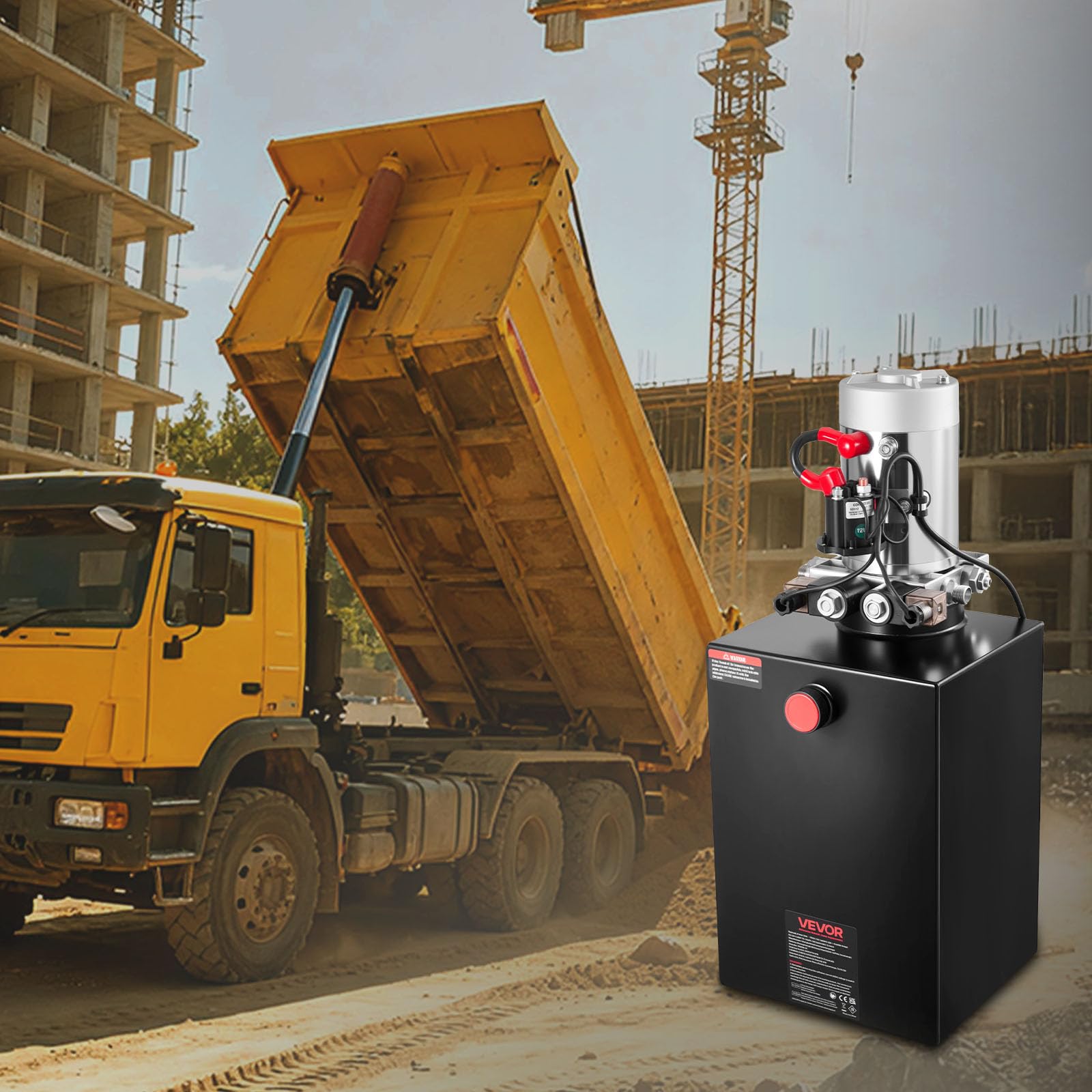 VEVOR Pompa Idraulica per Sollevatore Rimorchio Centralina Idraulica Azione Doppia 2600 giri/min Flusso 3,4L/min, Pompa per Rimorchio Piattaforma con Serbatoio d'Olio in Metallo da Officina