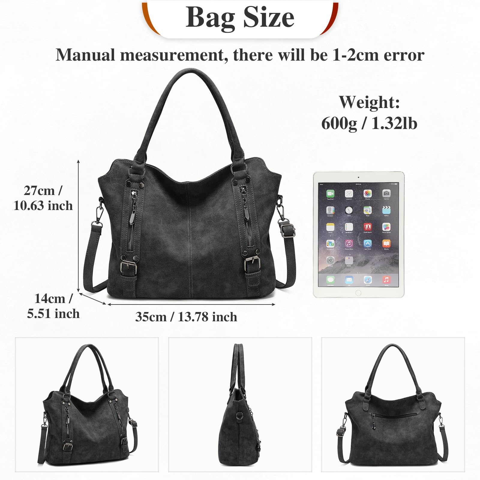BAIGIO Bolsos de hombro de piel de ante para mujer, bolso pequeño de poliuretano, bolso de mano sólido para teléfono, bolso casual con bolsillos, hobobags para mujer