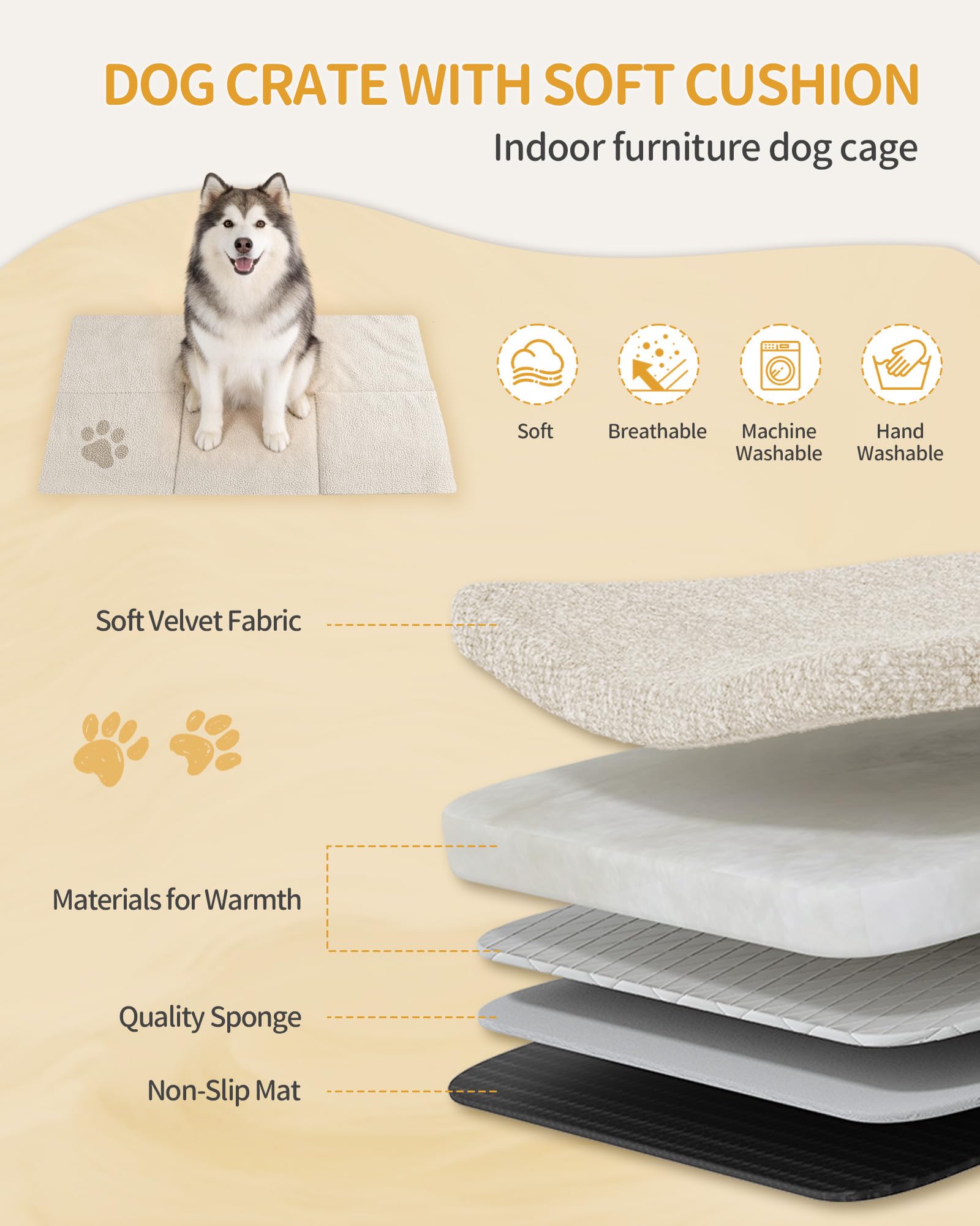 Hzuaneri 120 cm Gabbia per Cani, Cuccia Moderna per Cani Interno, Casetta per Animali, 3 porte, 75 x 120 x 81 cm, XXL, Bianco e Marrone DFC86814B