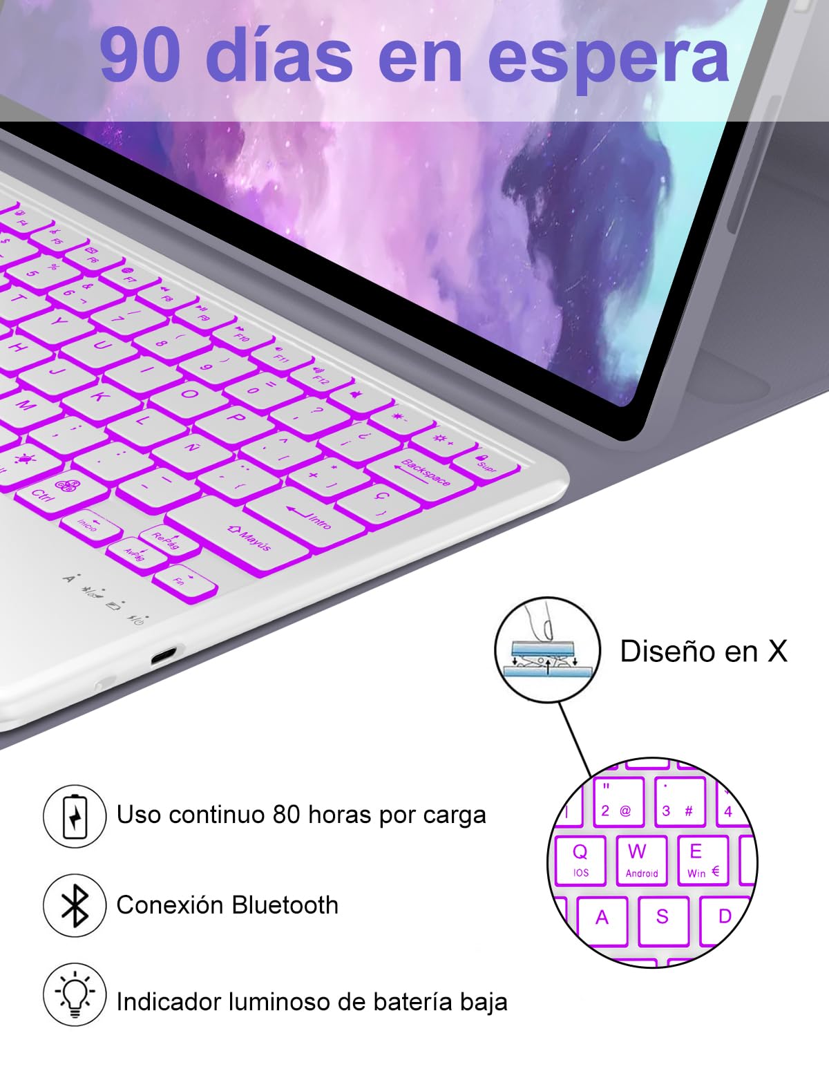 Funda con Teclado para Honor Magic Pad 2 12.3 Pulgadas 2024 | [Español] Retroiluminado Bluetooth Magnéticamente Teclado con Funda Delgada y Touchpad para Tablet Honor Magic Pad 2, Lavanda
