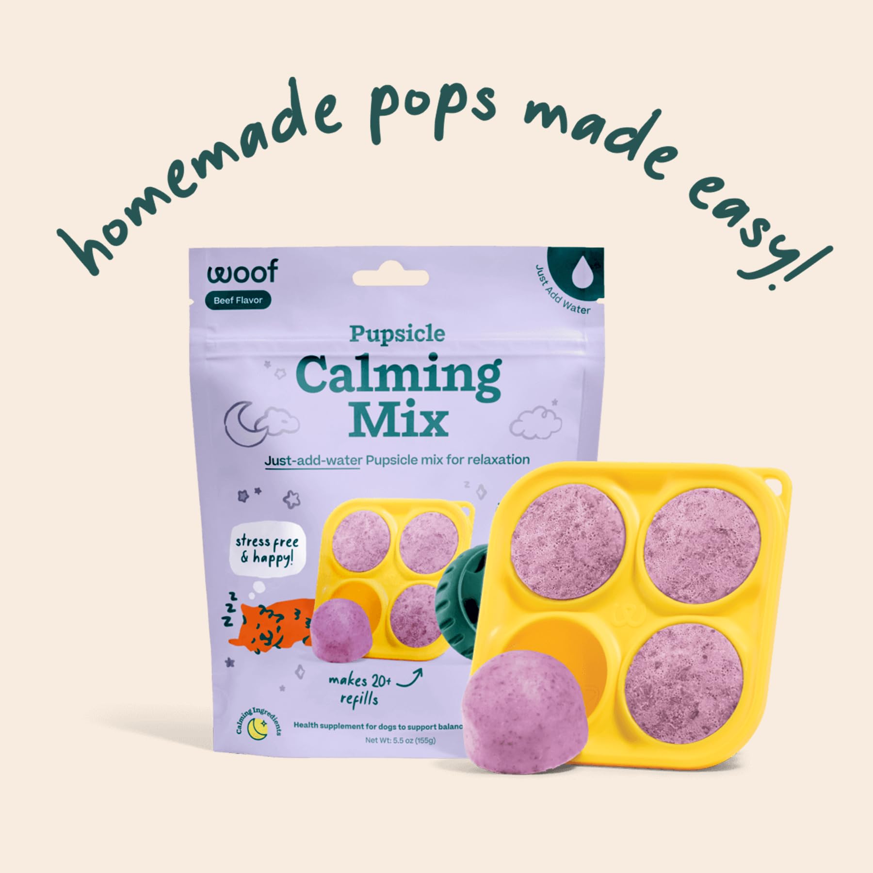 WOOF Dog Pupsicle Mix - Einfach zu machende DIY Pupsicle Nachfüllungen - Leckere, gesunde Pupsicle Mix - Gesunde Zutaten - Langanhaltend - Beruhigende Mischung