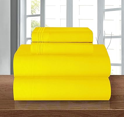 Elegant Comfort Luxury 1500 Premium Hotel Quality Microfiber 4-Piece Sheet Set - Wrinkle Resistant, All Around Elastic Fitted Sheet, Deep Pocket up to 16", Twin/Twin XL, Yellow