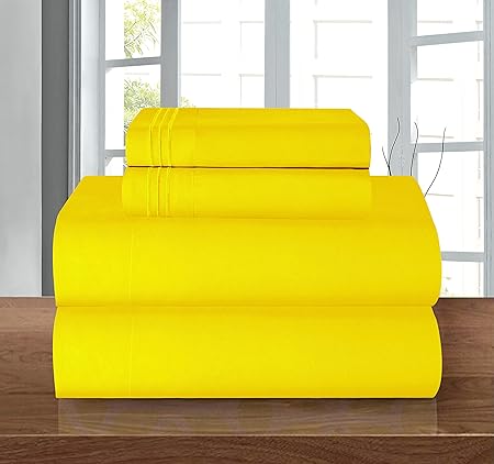 Elegant Comfort Luxury 1500 Premium Hotel Quality Microfiber 4-Piece Sheet Set - Wrinkle Resistant, All Around Elastic Fitted Sheet, Deep Pocket up to 16", Twin/Twin XL, Yellow