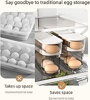 Vista 5 de Auto Rolling Egg Dispenser for Refrigerator, Space-Saving Fridge Egg Organizers and Storage with Lid, Egg Tray for Countertop, Kitchen & Outdoor Use
