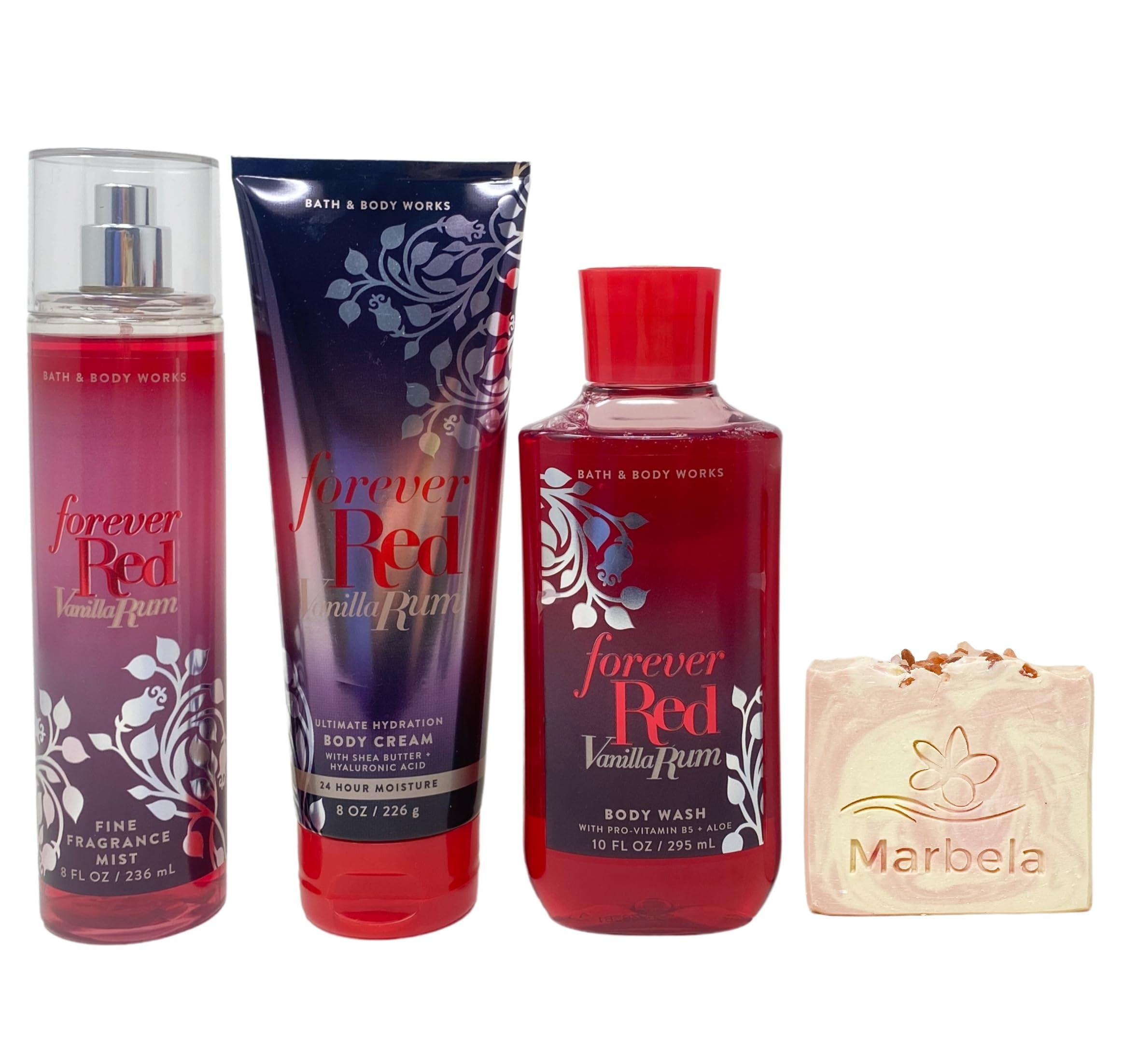Bath & Body Works Forever Red Vanilla Rum Trio Gift Set - Fragrance Mist, Body Cream and Body Wash - with a Himalayan Salts Springs Bar Soap - Full Size