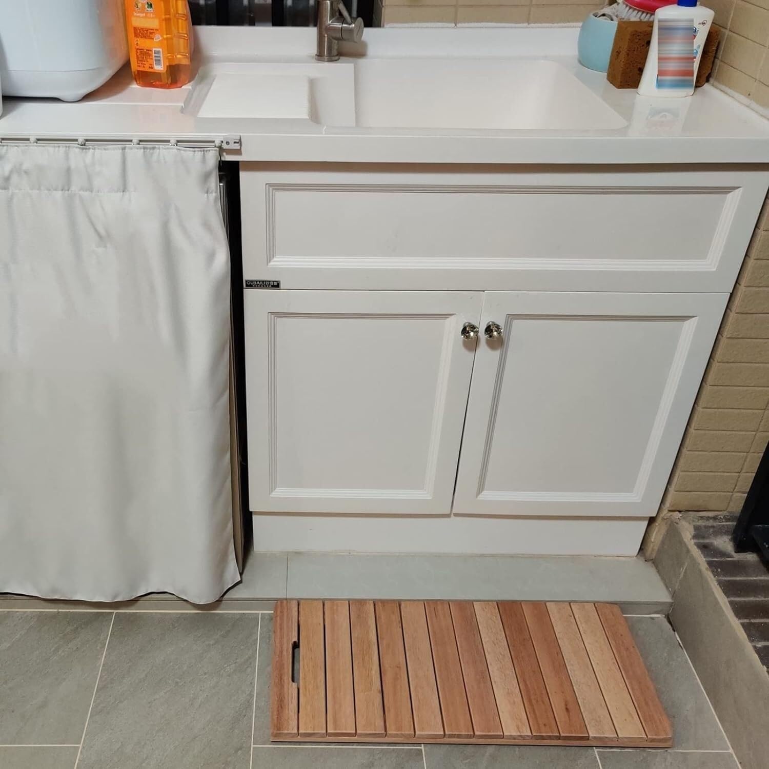 Alfombrilla de Madera for bañera, Almohadilla Antideslizante for pies Ducha, Tabla Drenaje Multiusos for baño, al Aire Libre y SPA, diseño cómodo Duradero Personalizado(30x60cm)