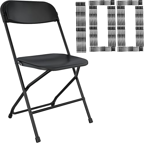 Miniatura 24 de Paquete de 10 sillas plegables negras, sillas portátiles para fiestas, silla plegable de plástico, asientos comerciales apilables con estructura