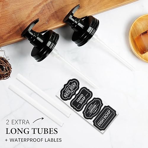Miniatura 5 de Amolliar Tapas dispensadoras de jabón de plástico Mason Jar (2)  Reemplazo universal de la bomba para tarro de boca regular  Tubos largos y lindas