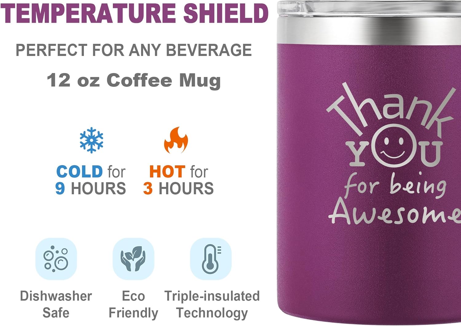 DLOCCOLD Thank You Gifts for Women, Thank You for Being Awesome Coffee Mug, Coworkers Employee Appreciation, Valentines Day Gifts for Her Him, Inspirational Gift for Men Friends, Purple - Image 4