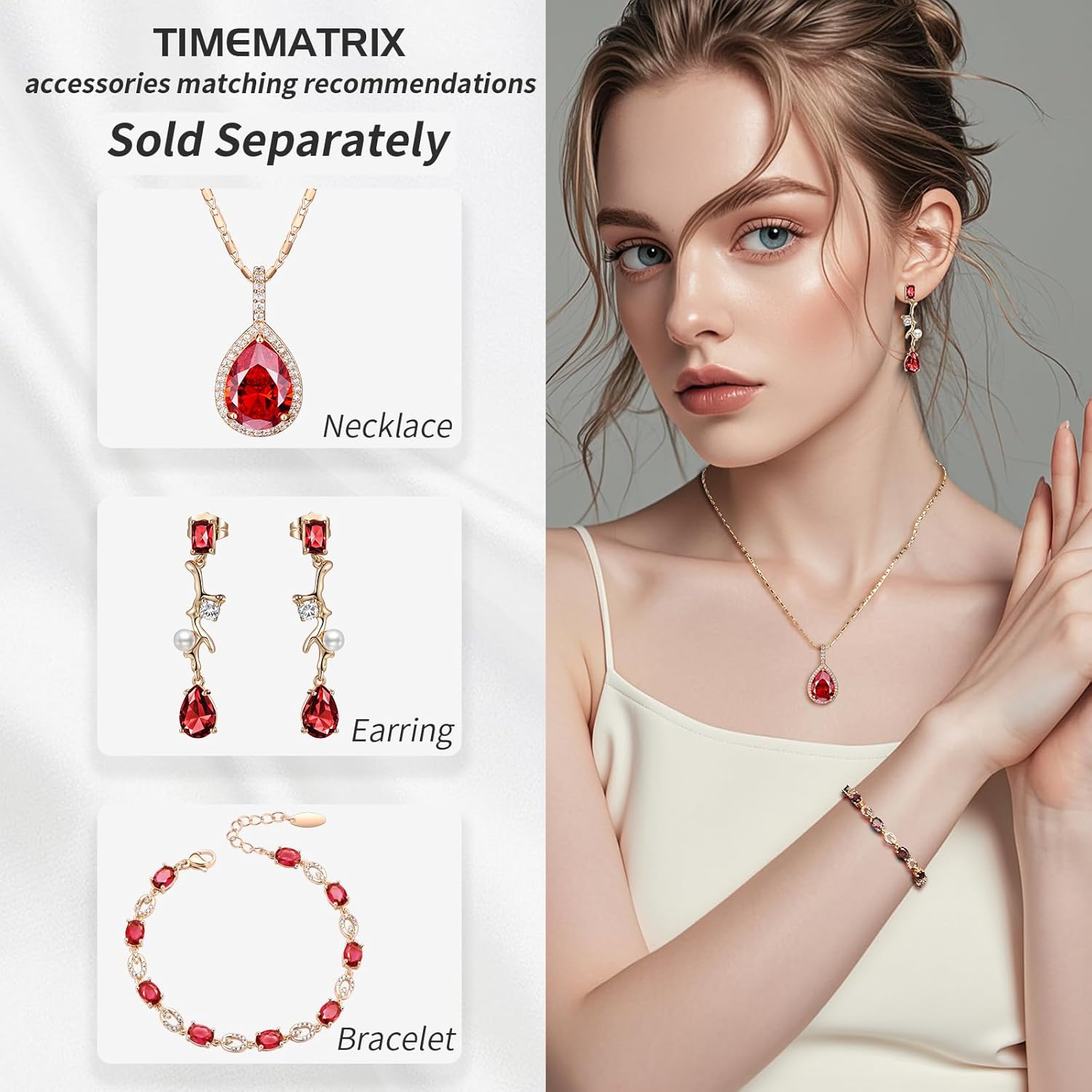 Blue/Green/Red/White Cubic Zirconia Waterdrop Gamstone Pendant Necklace for Women for Gift. - Image 5