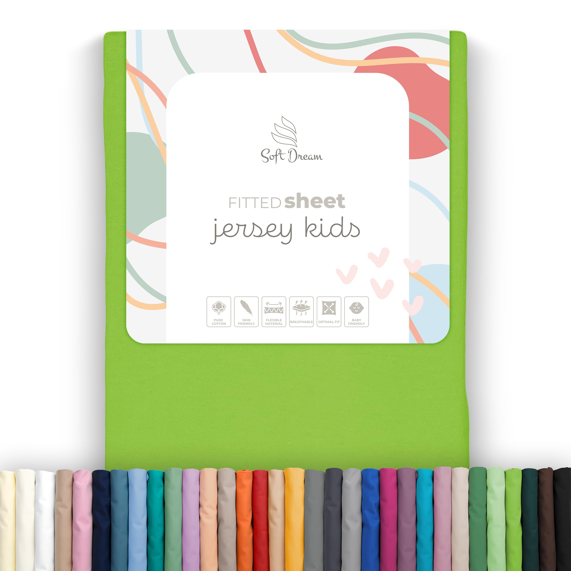 Soft Dream Lime Fitted Sheet 80 X 200 Cm - Premium Quality - 100% Combed Cotton Jersey - Fitted Sheet For Cot Junior Bed - Oekotex Certified - Made In Eu