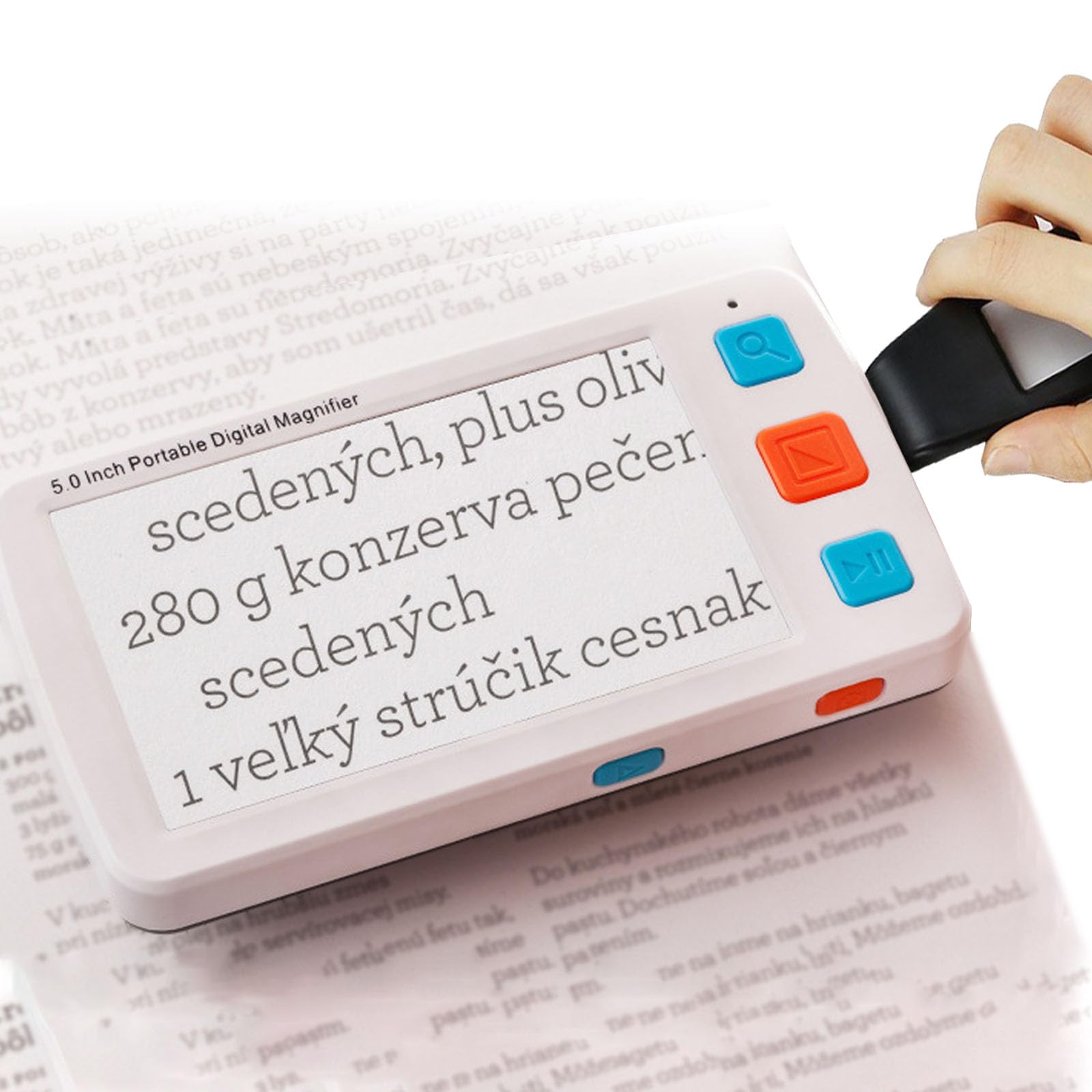 Portable Digital Magnifier (4X-32X), 5-Inches Electronic Reading Aid (Stand), TF Card: Max 32GB + Working: More Than 4H, 17 Color Patterns, Taking Photos/Replay,White