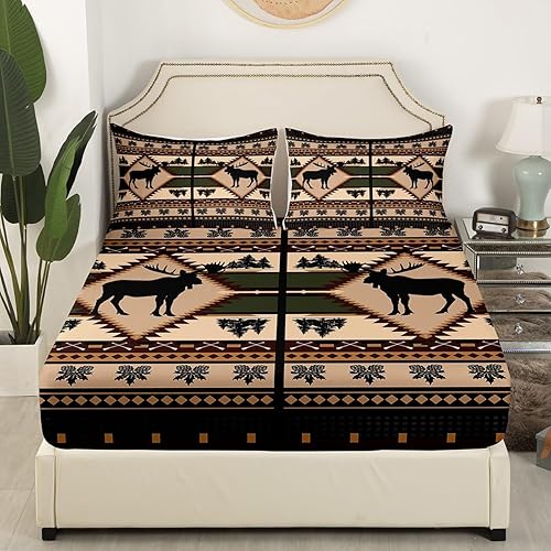 Miniatura 40 de Erosebridal Sábanas rústicas de oso para decoración de cabaña, camping, sábana bajera ajustable de ciervos de caza para cabaña, juego de ropa