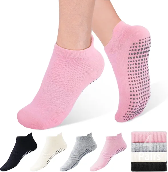 Dersoud Pilates Socks Grip for Women Non-Slip Grippy Yoga Socks Ankle for Barre, Ballet, Barefoot Training & Hospital Use