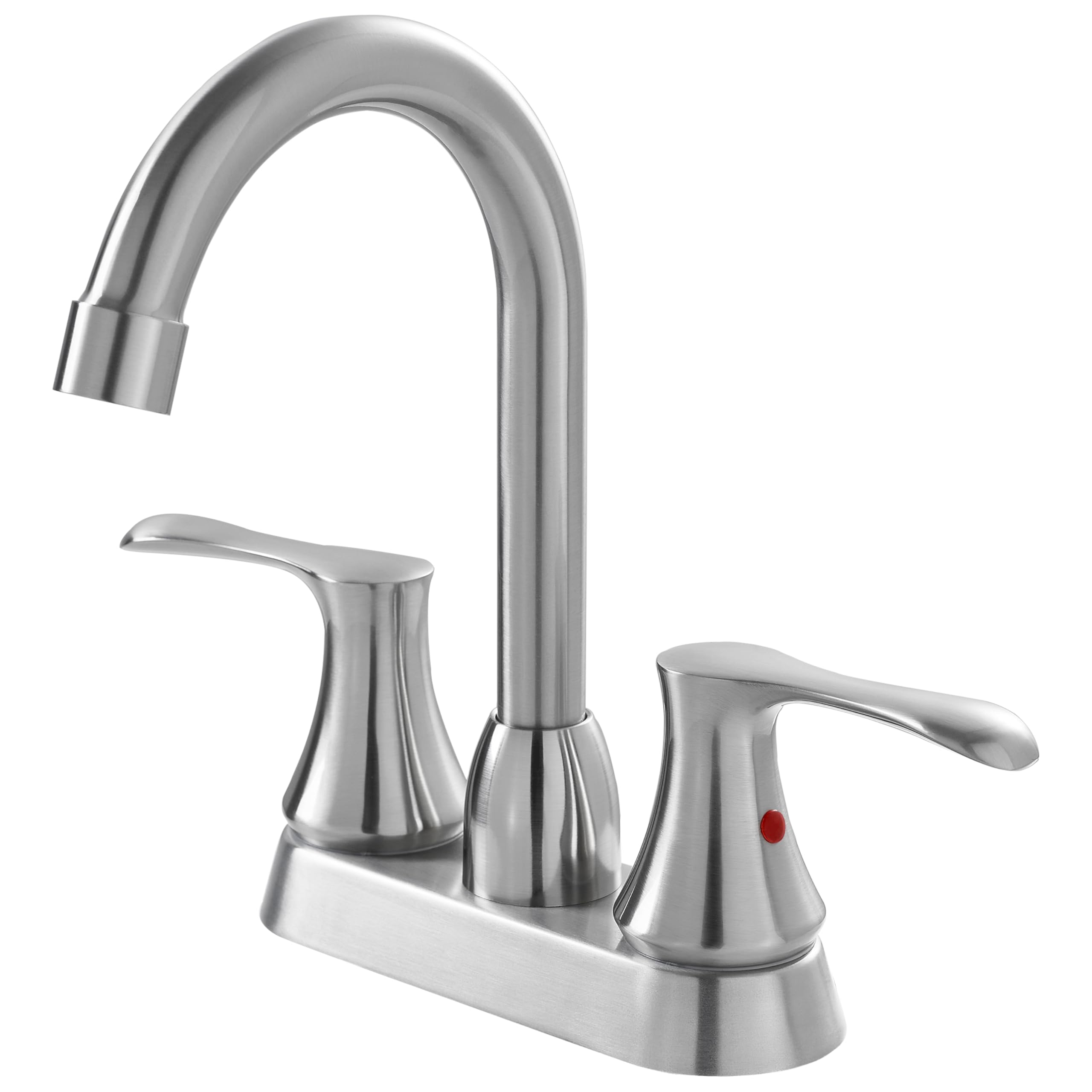 Comllen Double Handle Brushed Nickel Bathroom Faucet, Stainless Steel Bathroom Sink Faucet with Drain Assembly and Supply Hoses, 3 Holes Vanity Lavatory Faucet