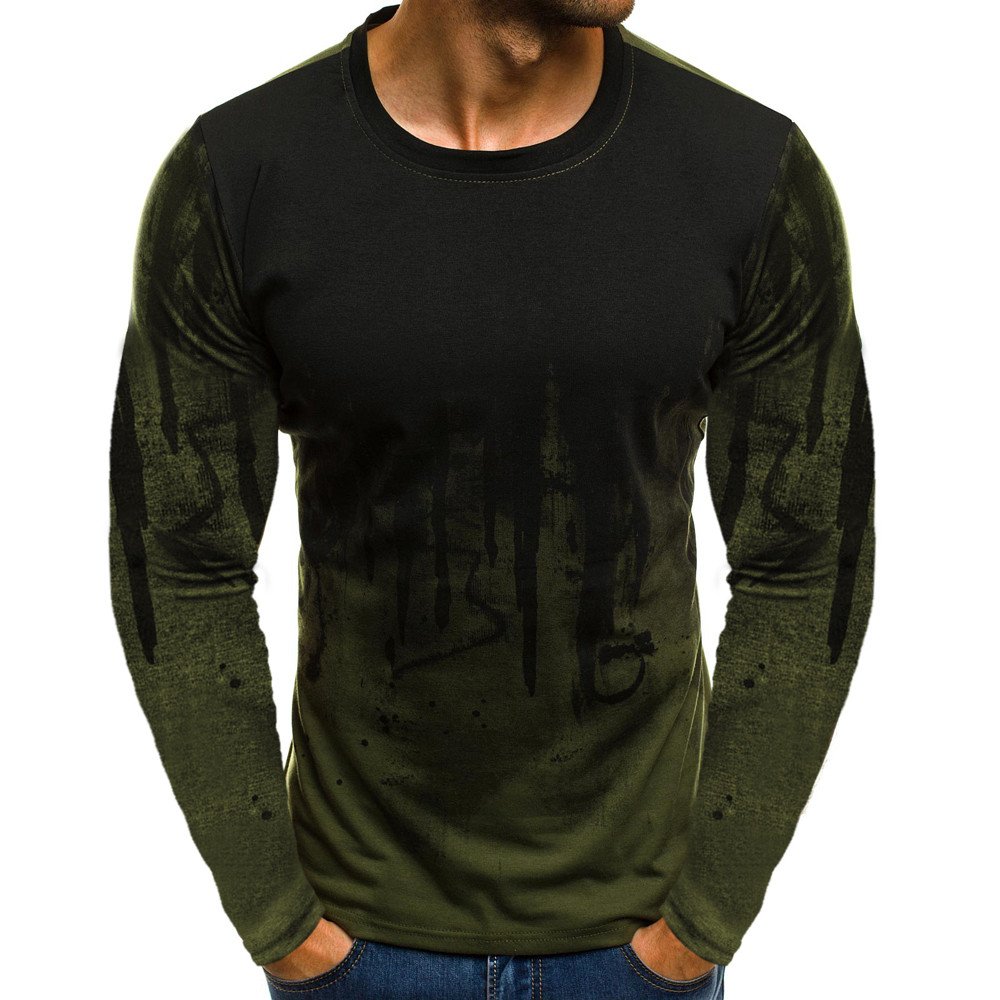 CenlangLong Sleeve Tee Shirts for Men, Mens Crew Neck T-Shirt Hip Hop Graphic Printing Slim-Fit Casual Tops Pullover Blouse