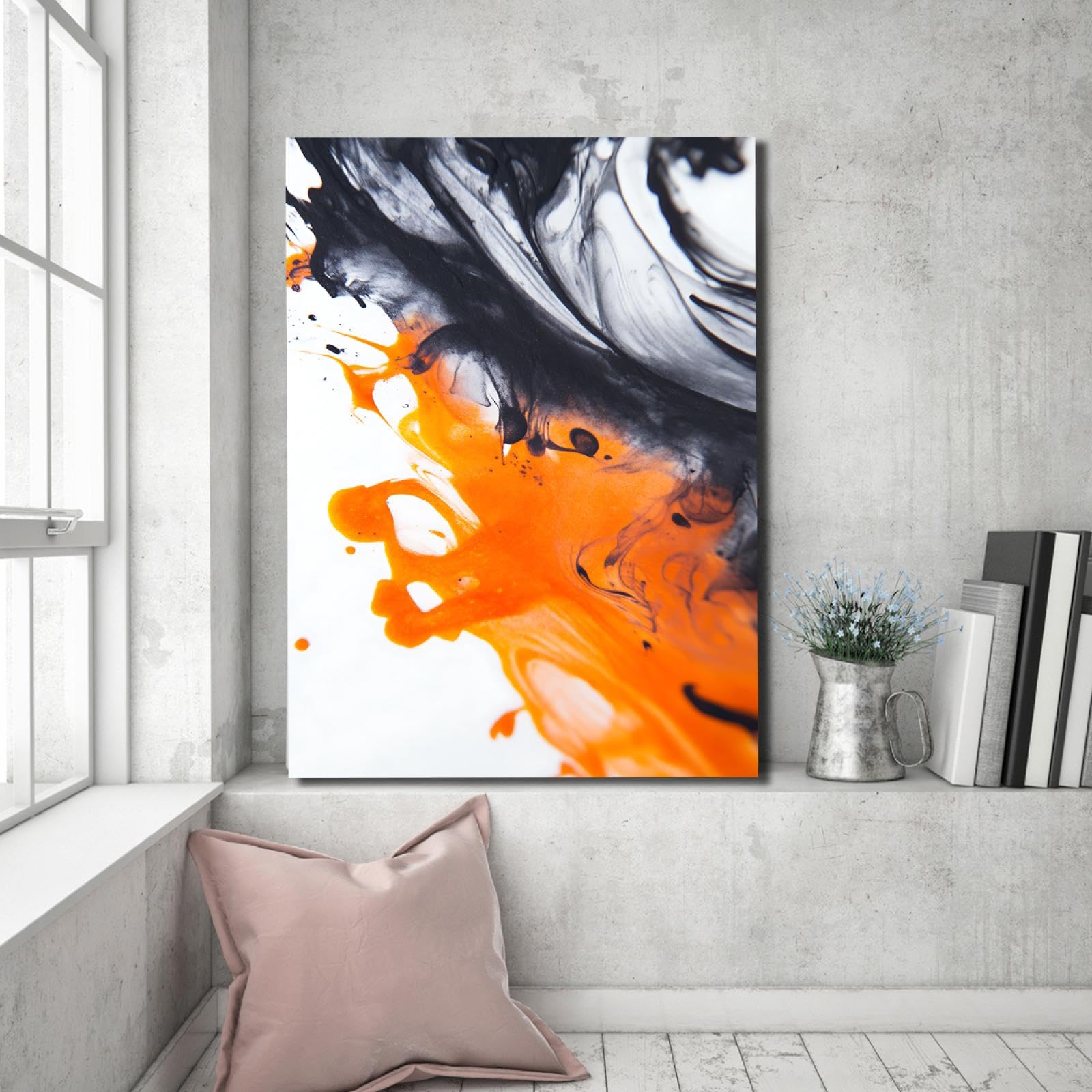 Nowoczesny tusz na płótnie, sztuka i sztuka ścienna, obrazy żółte i czarne, plakat druk do domu, sypialni, biura, dekoracja gotowa do zawieszenia, 70 x 100 cm, rama wewnętrzna
