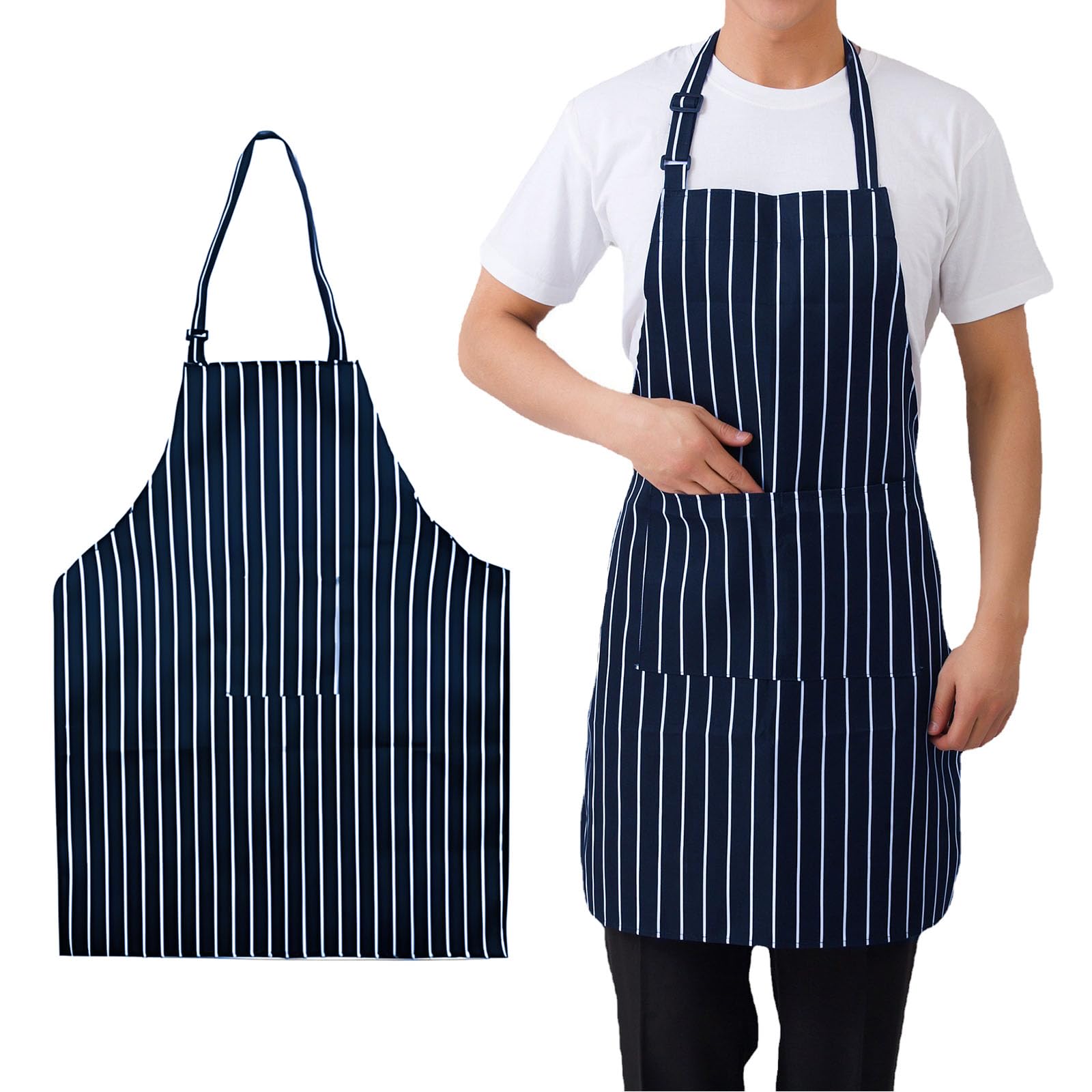 Makoto Nobu Men's Blue And White Chefs Apron, Whites Blue Stripe Aprons For And Wo, Bbq & Catering Bibs, Cooking Tabards For Home Kitchen, Restaurants, Bar Staff, Chefs, Waiters