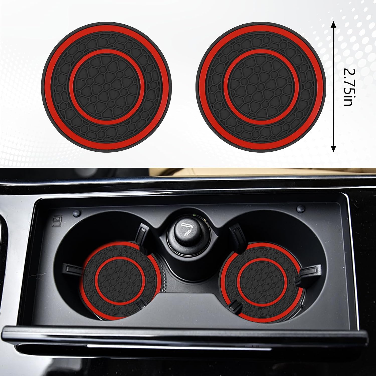 8PCS Car Accessories Set, Leather Car Steering Wheel Cover, Armrest Pad, Seat Belt Cover Pads, Gear Shift & Handbrake Covers, Cup Holder Coasters, Universal Auto Interior Accessories (Red)